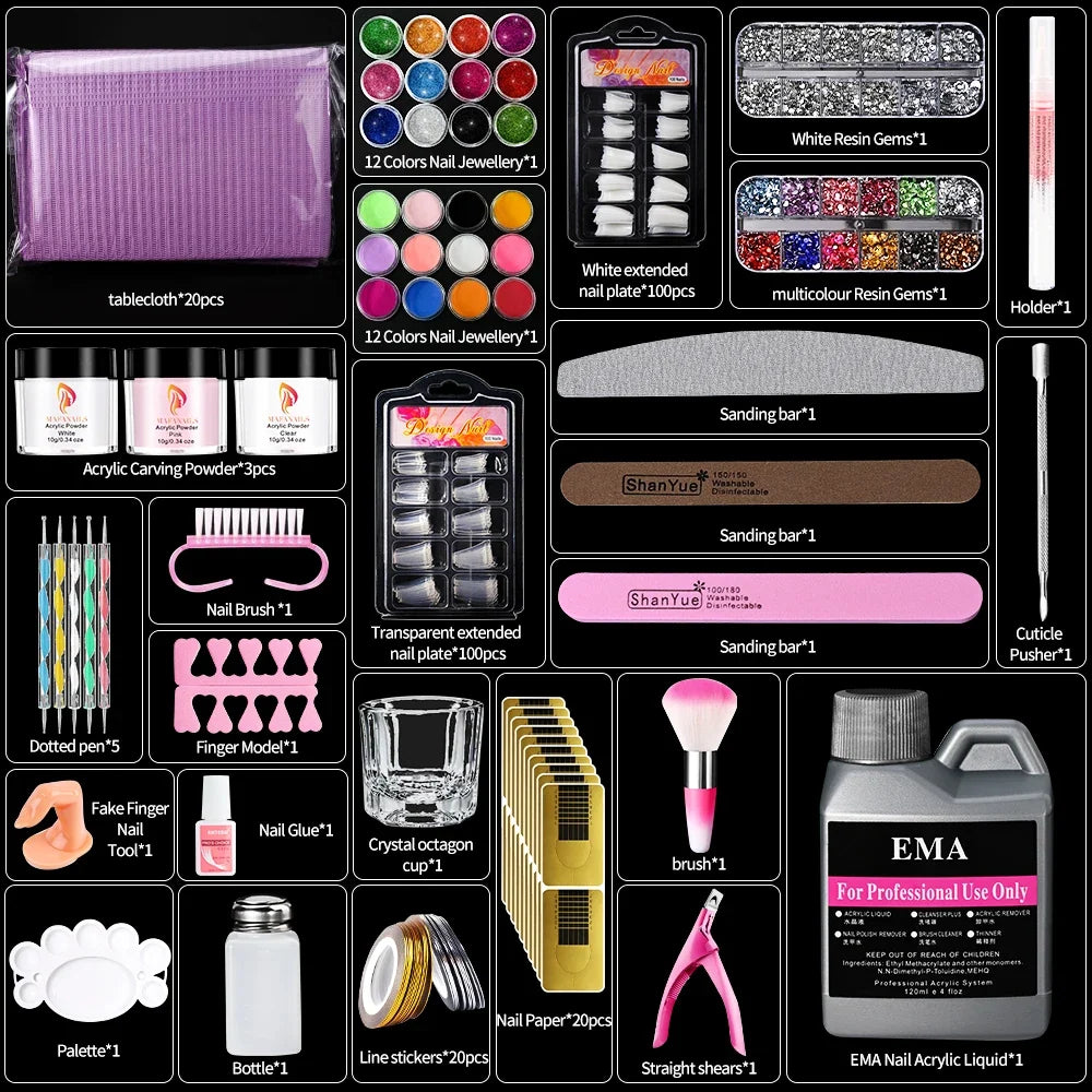 Nail Kit Set Acrylic Powder Monomer Acrylic Liquid For Nail Extension Professional Gel Manicure Set False Nails Art Tools Set *& 6