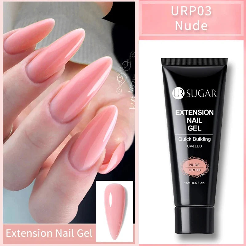 UR SUGAR 15ml Extension Gel Nail Polish Bright Nude White Clear Semi Permanent UV Hard Gel Nails Finger Prolong Gel Varnish Set 6