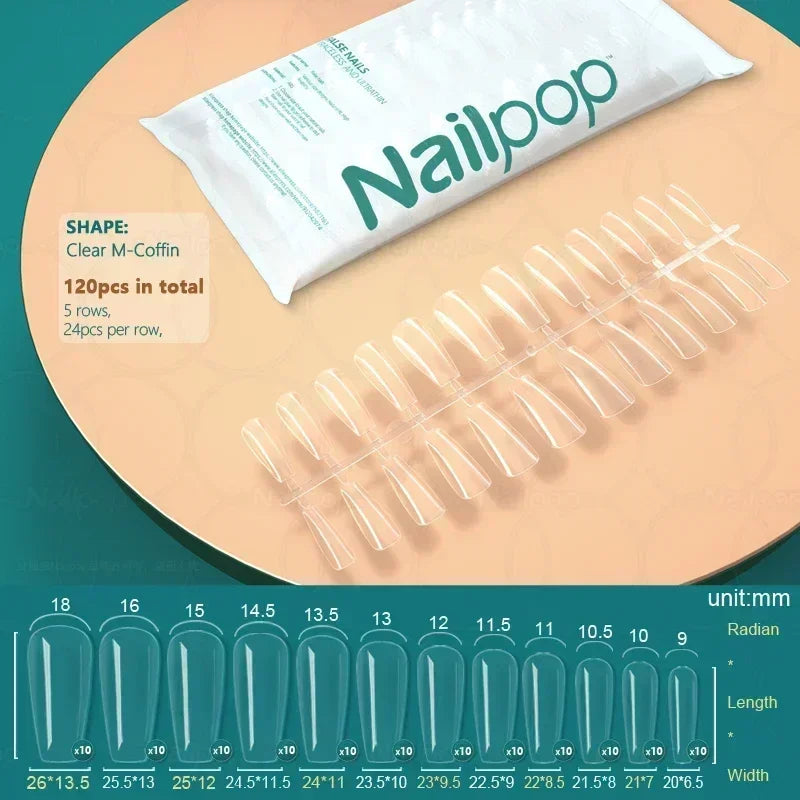 NAILPOP 120pcs Fake Nails Full Cover Press on Nails Coffin Soft Gel American Pose Capsule False Nail Tips for Extension System 38