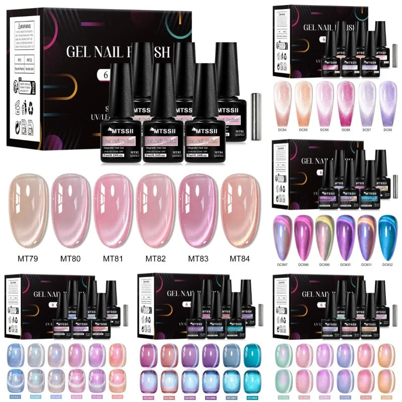7pcs Shiny Cat Magnetic Gel Nail Polish Set With Magnetic Rod Pink Colorful Semi Permanent Soak Off UV Gel Varnish Nail Supplies 1