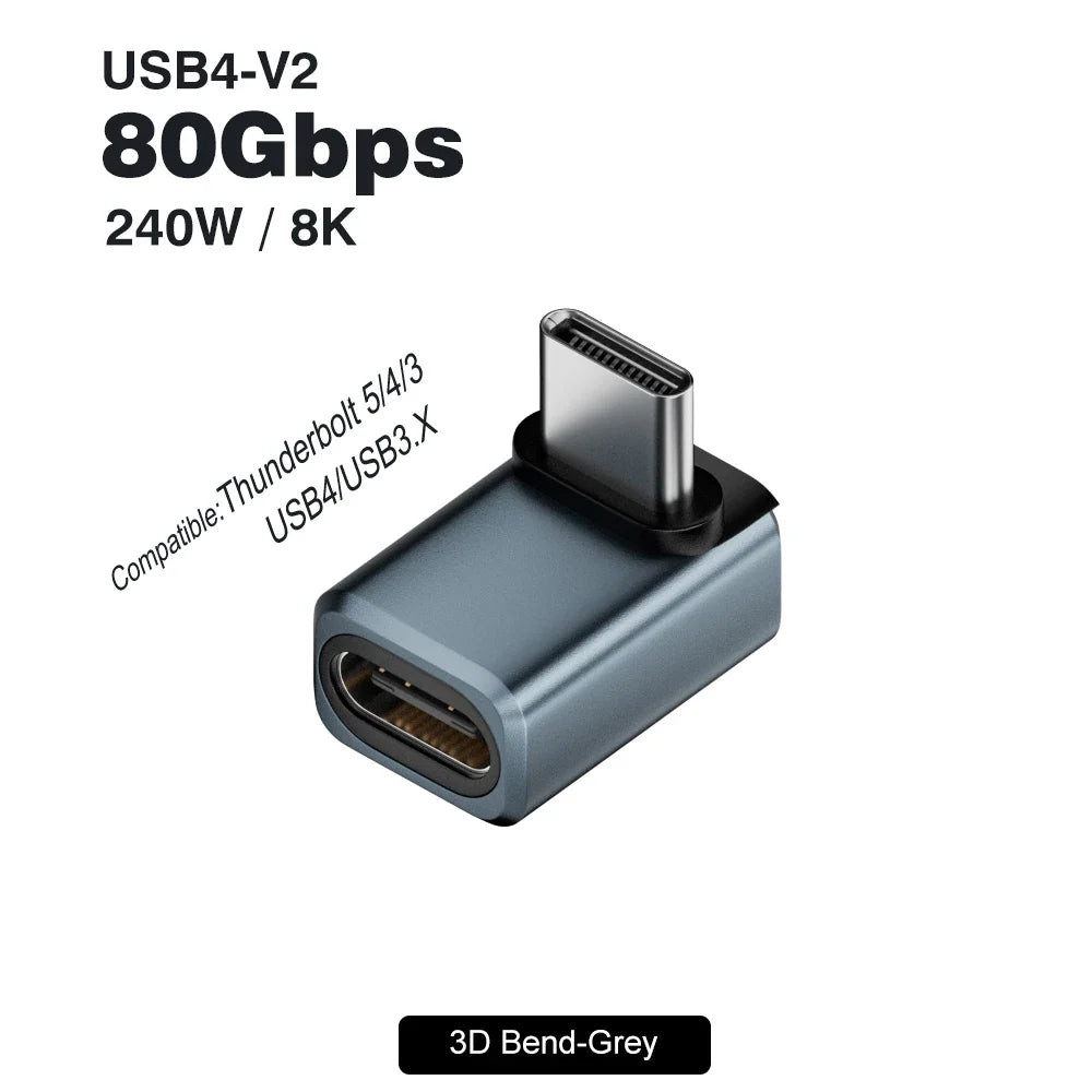 USB4 V2 90 Degree USB-C Angle Adapter | 80Gbps Thunderbolt 5/4/3 Elbow Connector 12