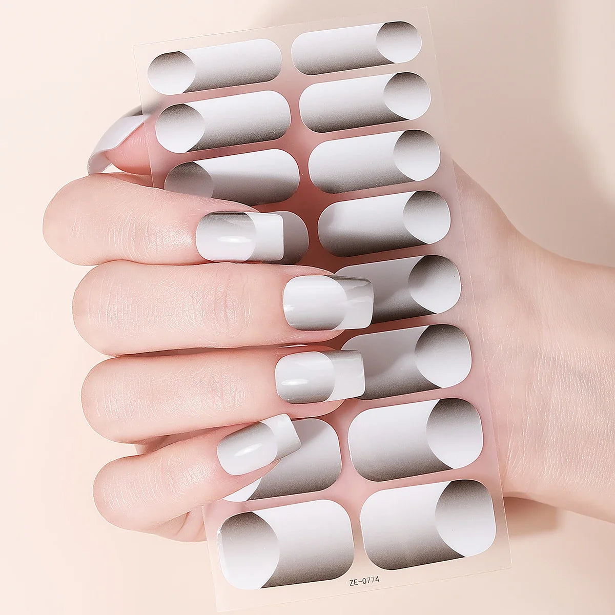 16Tips Full Cover French Nail Polish Strips Gradient Glitter Nail Stickers Self Adhesive Manicure Decoration Nail Art Decals 3