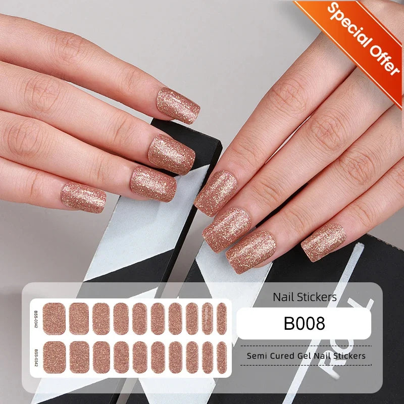20Tips Gradient French Semi-cured Gel Nail Sticker UV Lamp Needed Full Cover Nail Gel Polish Wraps Manicure Press on Nails Decal 26