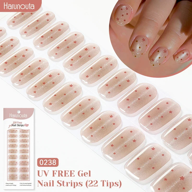 22strips UV Free Nail Gel Strips Loving Heart Gel Polish Nail Sticker Curing-free Adhesive Stickers for Nails Long Lasting Wrap 11