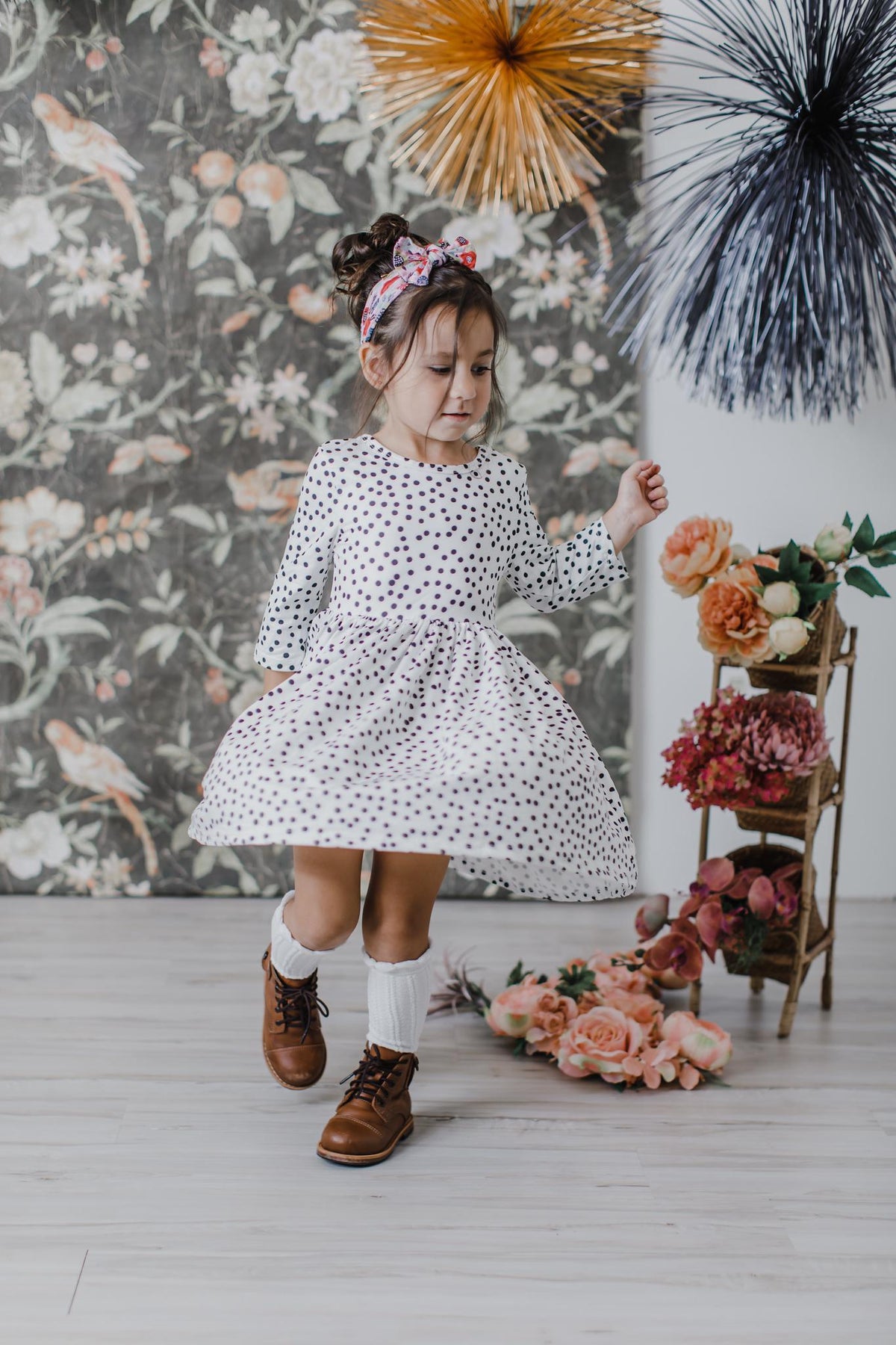 Scattered Dot 3/4 Sleeve Pocket Twirl Dress 3