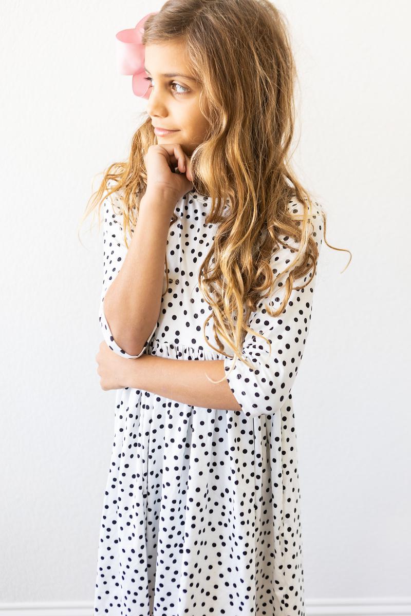 Scattered Dot 3/4 Sleeve Pocket Twirl Dress 4