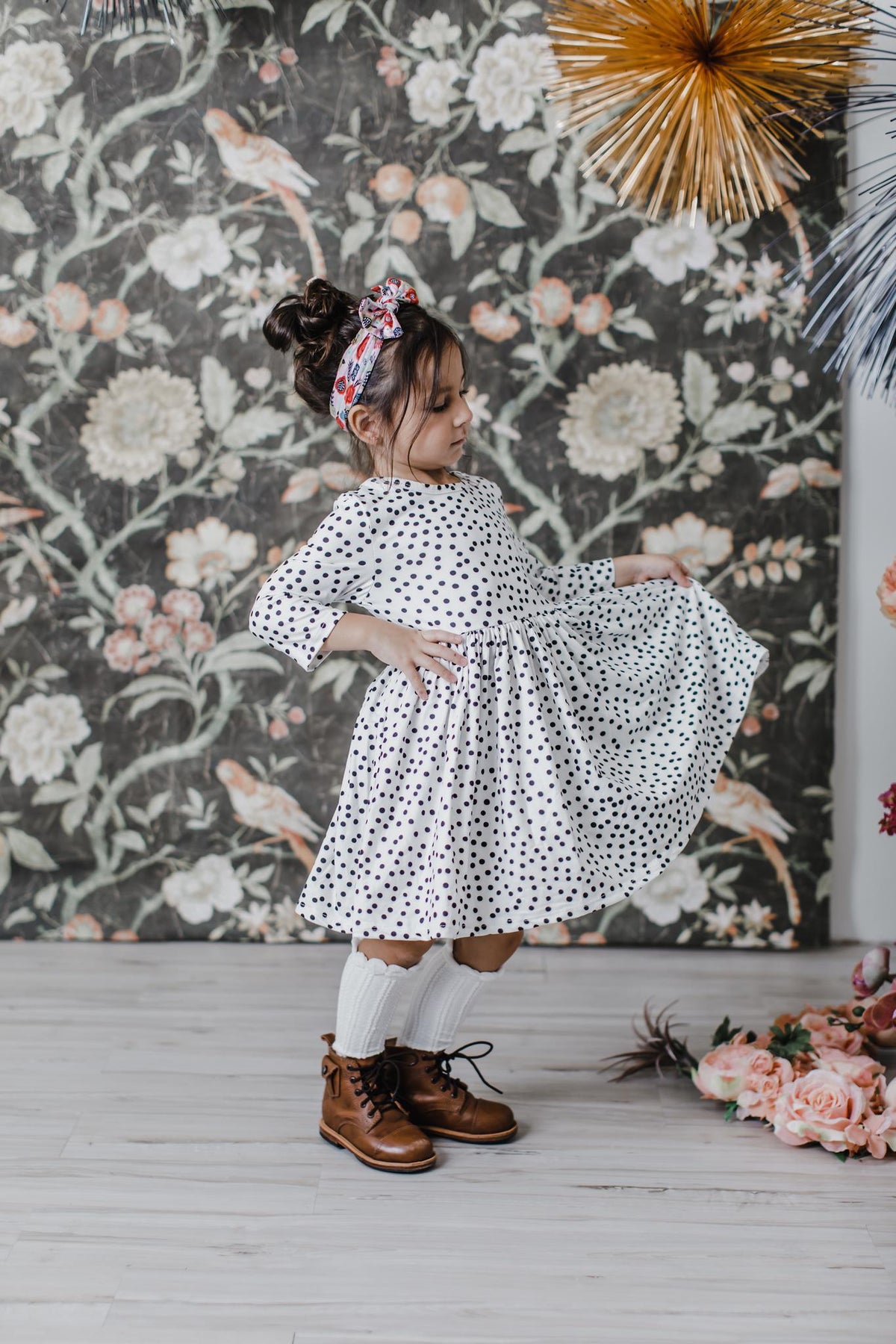 Scattered Dot 3/4 Sleeve Pocket Twirl Dress 6