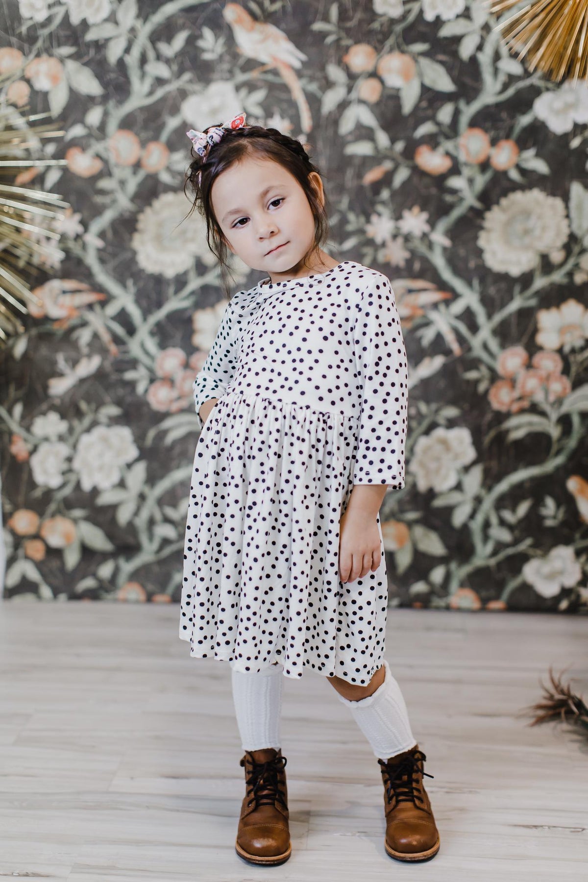 Scattered Dot 3/4 Sleeve Pocket Twirl Dress 7