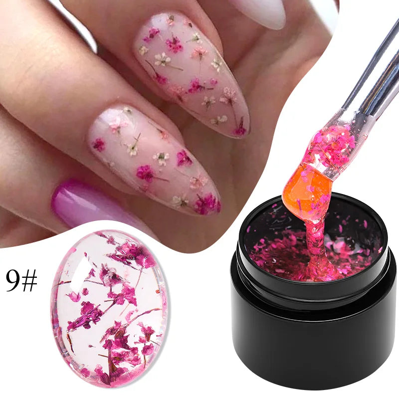 MEET ACROSS 5ml Pink Dried Flower Gel Nail Polish Natural Flower Fairy Nail Art Gel Soak Off UV LED Painting Varnishes For Nails 86