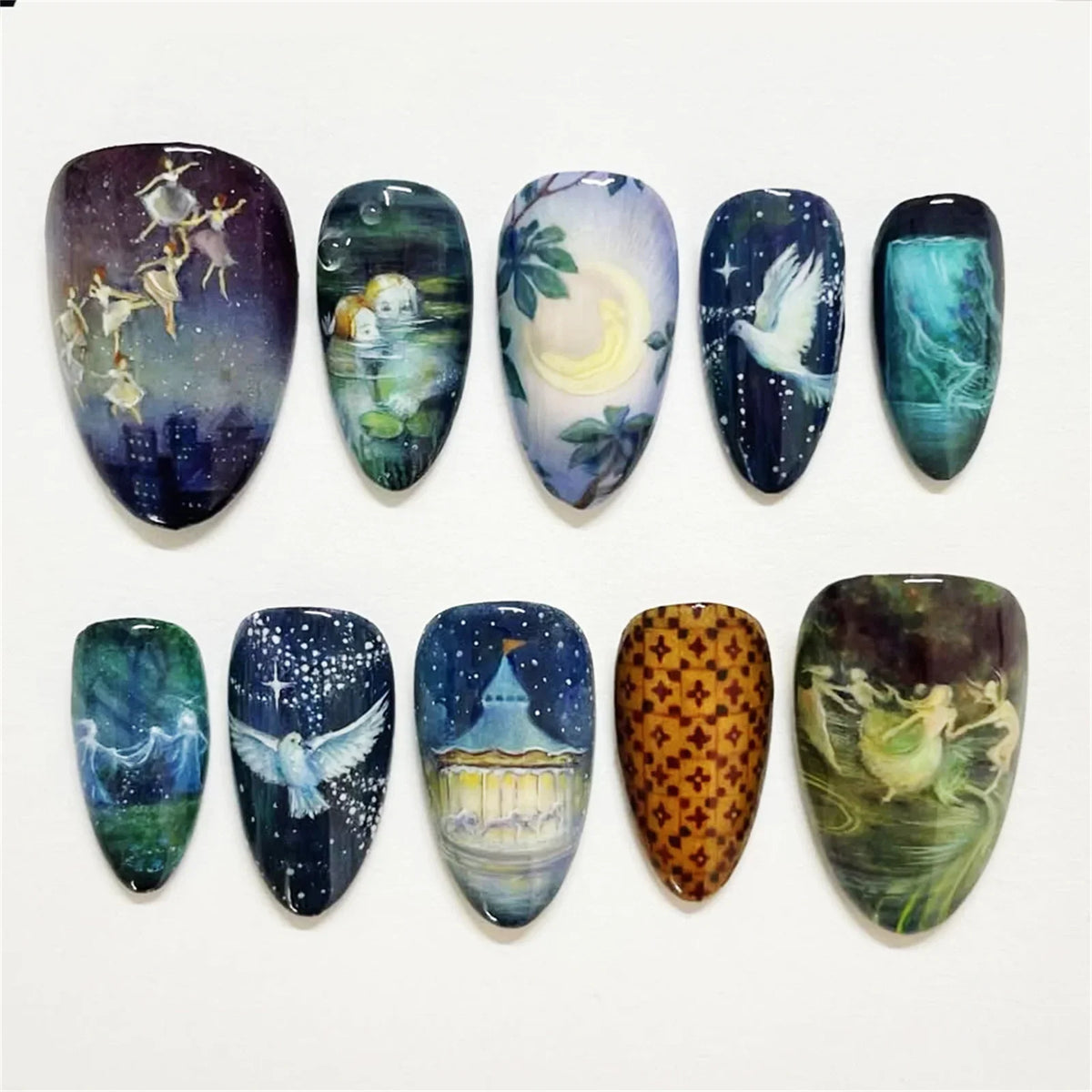 24pcs Flower Print Press on Nails Wine Red Blush Almond False Nail Tips Wearable Reusable Summer Spicy Girl Fake Nails 21