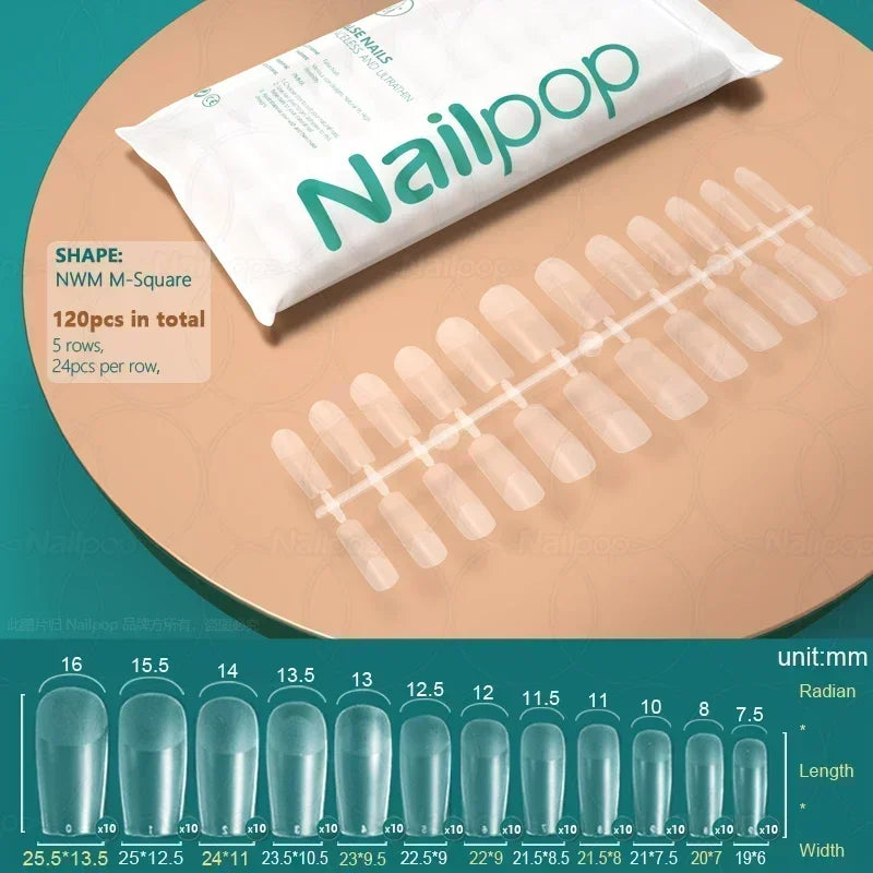 NAILPOP 120pcs Fake Nails Full Cover Press on Nails Coffin Soft Gel American Pose Capsule False Nail Tips for Extension System 50