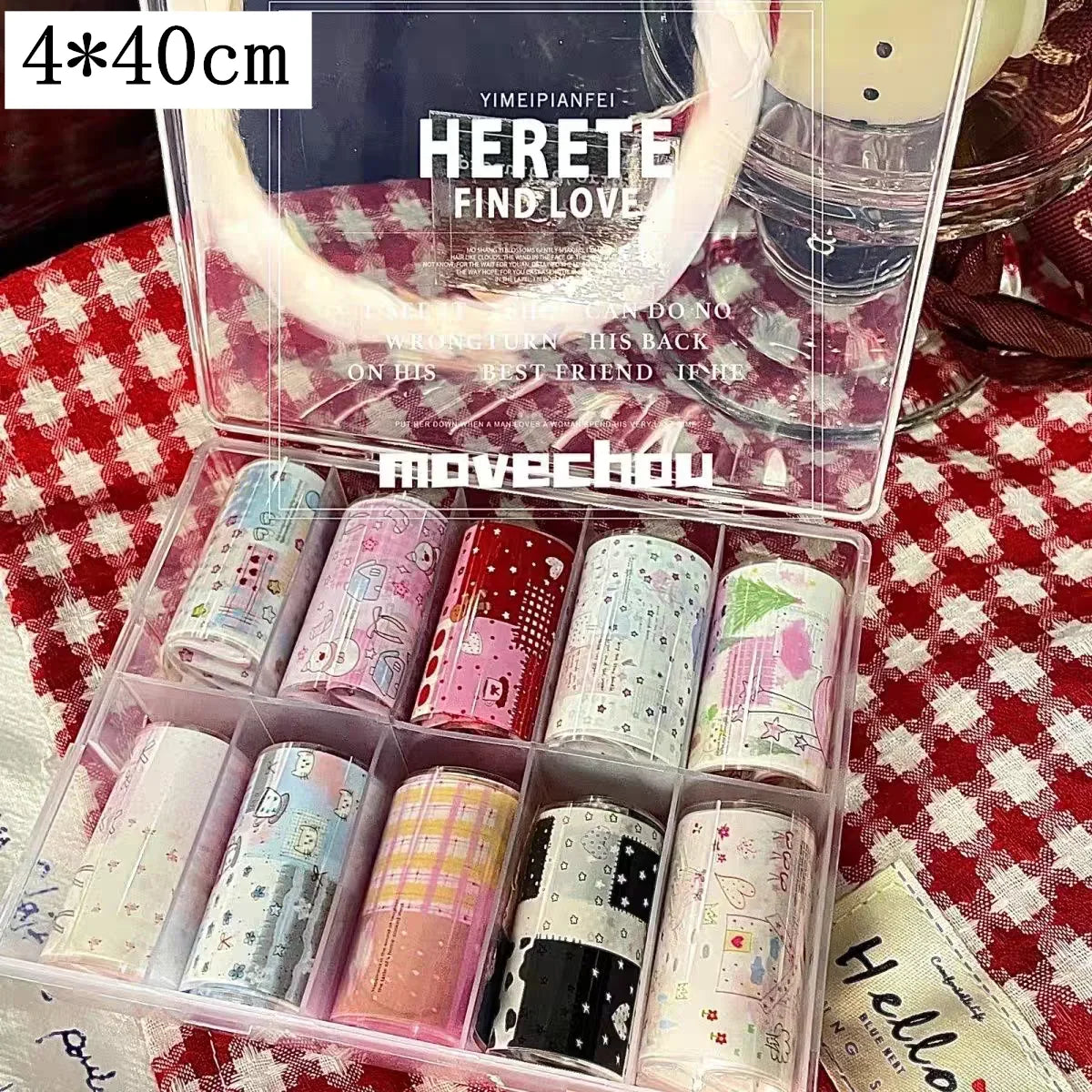 10Rolls Plaid Thousand-Bird Bow  Stars Nail Foils Transfer Paper  Nail Art Stickers  Manicure Set Decal  Nails Decoration 59