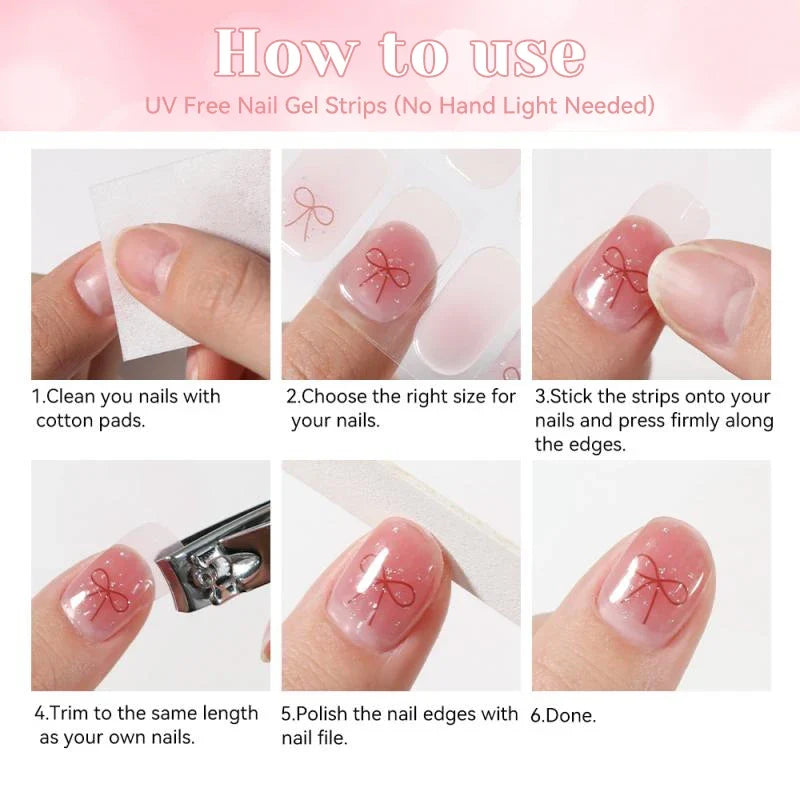 22strips UV Free Nail Gel Strips Loving Heart Gel Polish Nail Sticker Curing-free Adhesive Stickers for Nails Long Lasting Wrap 2