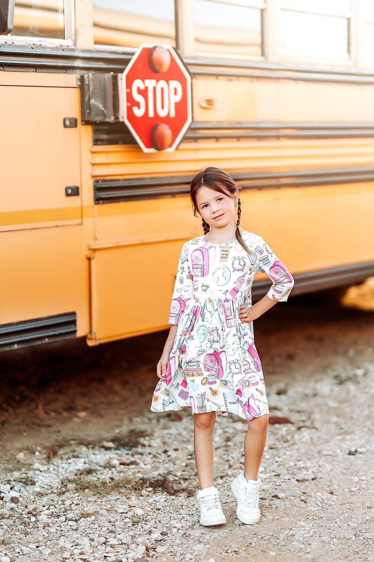 SALE School is Cool 3/4 Sleeve Pocket Twirl Dress 4