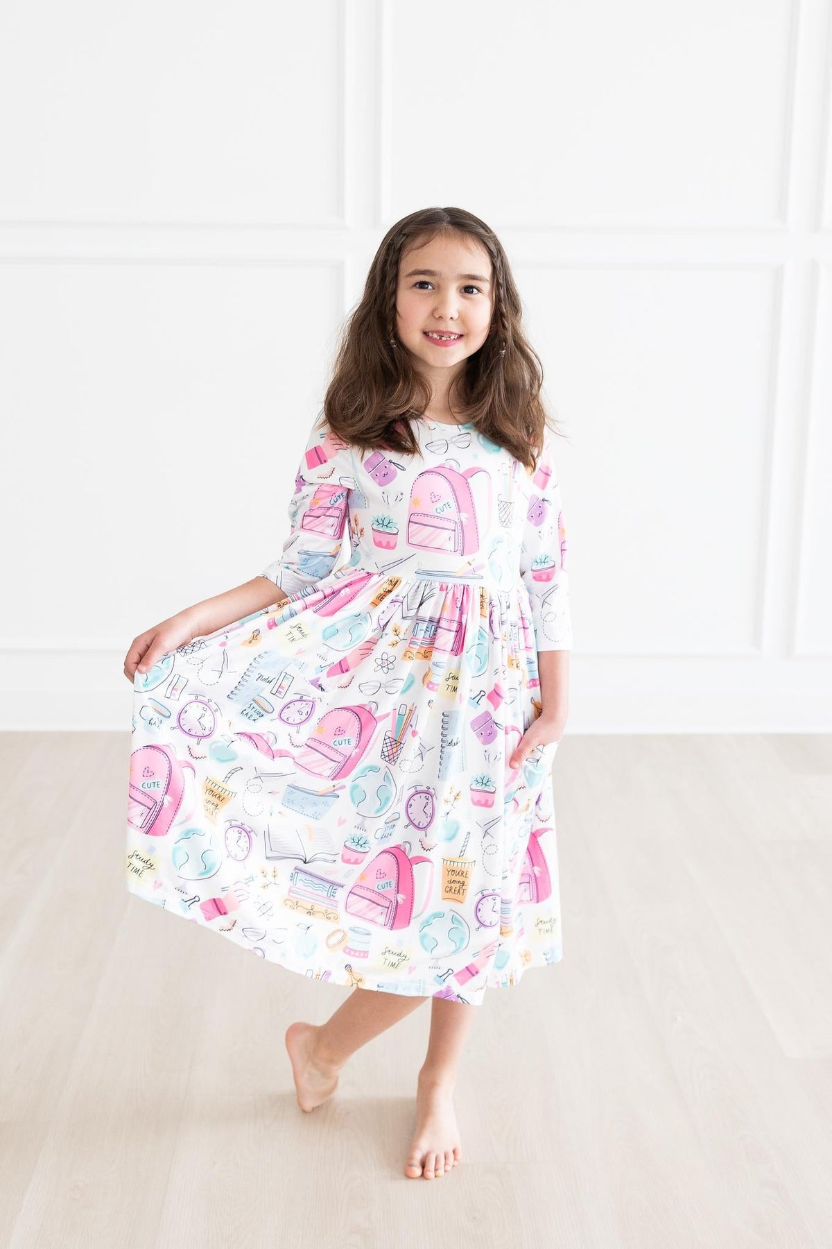 SALE School is Cool 3/4 Sleeve Pocket Twirl Dress 7