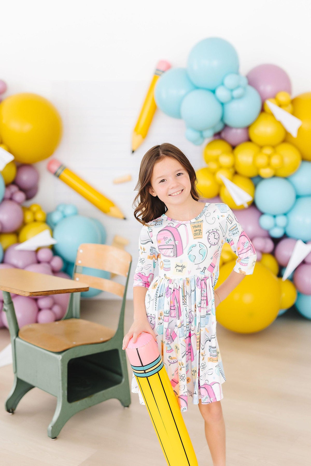 SALE School is Cool 3/4 Sleeve Pocket Twirl Dress 1