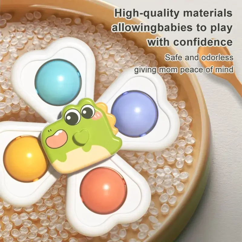 3 in 1 Suction Cups Spinning Top Toy For Baby Game Infant Teether Relief Stress Educational Rotating Rattle Bath Toys For Kids 5