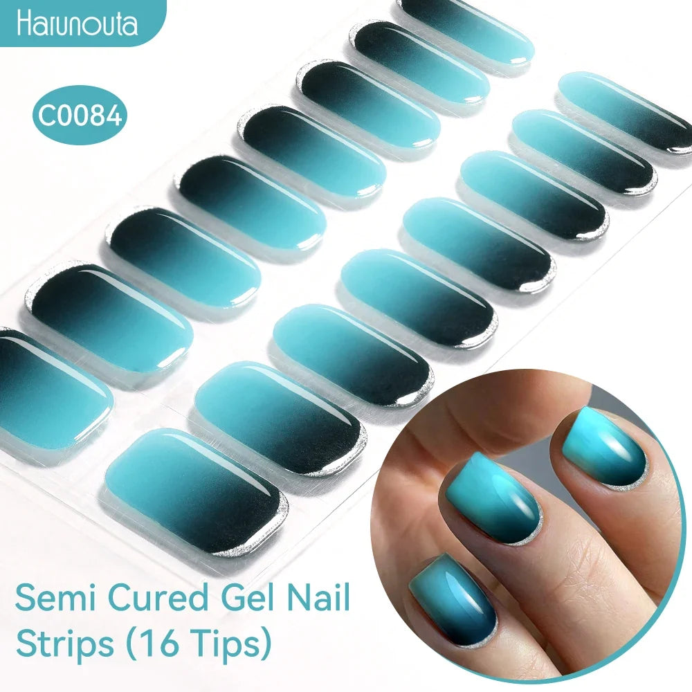 Gradient Auroras Semi Cured Gel Nail Strips Sparkly Shinning DIY Gel Polish Stickers for Nails Works with UV/LED Nail Lamps 83