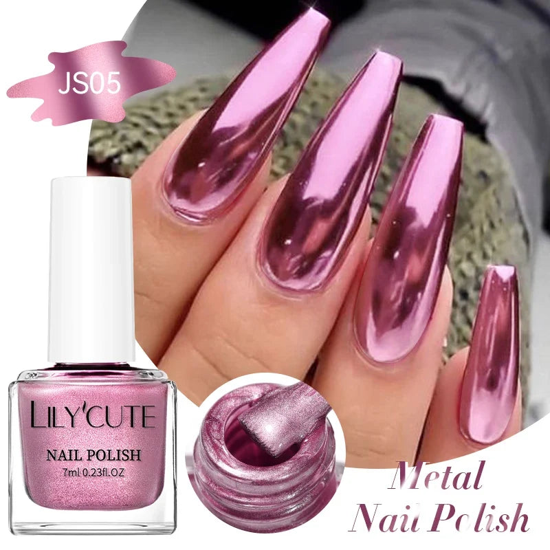 LILYCUTE 7ML Super Bright Silver Metallic Nail Polish No Need Lamp Quick Dry French Style Glass Bottle Manicure Nail Art Varnish 2