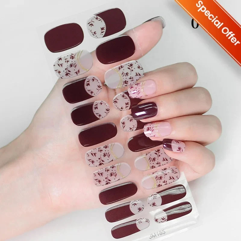 20Tips Gradient French Semi-cured Gel Nail Sticker UV Lamp Needed Full Cover Nail Gel Polish Wraps Manicure Press on Nails Decal 15