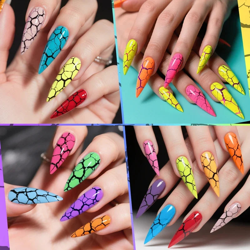 LILYCUTE 7ml Neon Crackle Gel Nail Polish Summer Fluorescent Quick Drying Semi Permanent UV Gel Nail Art Varnish DIY Manicure 2