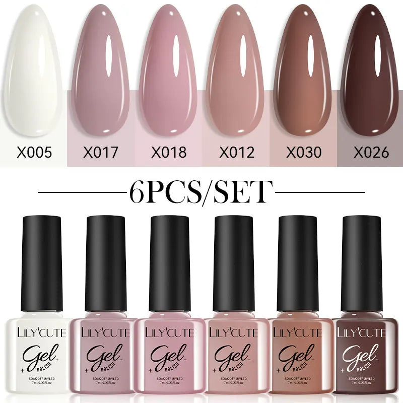 LILYCUTE 6Pcs/set 7ml Coffee Series Gel Nail Polish Kit 125 Colors Manicure Semi Permanent Soak Off UV Nail Art Gel Varnish 1