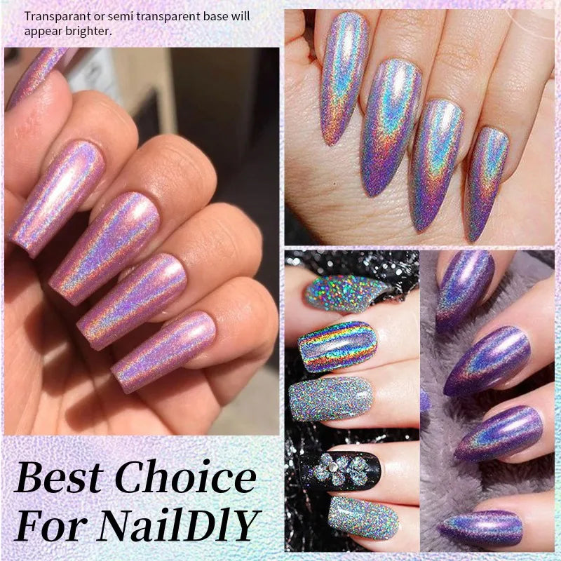 Rainbow Sparkle Holographic Nail Polish 7ml Multichrome Laser Glitter Nail Lacquer Quick-Dry Salon Professional Nail Art Polish 3