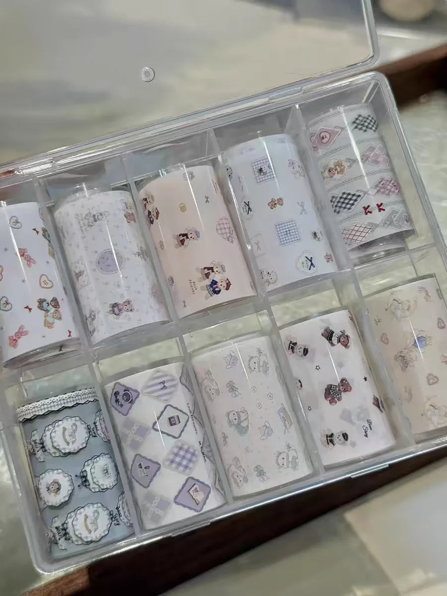 10Rolls Plaid Thousand-Bird Bow  Stars Nail Foils Transfer Paper  Nail Art Stickers  Manicure Set Decal  Nails Decoration 71