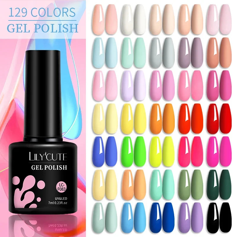 LILYCUTE 6Pcs/Set 7ML Gel DIY Nail Polish Bright Pink Semi Permanent Soak Off UV LED Gel Varnish Nail Art Design Manicure Kit 2