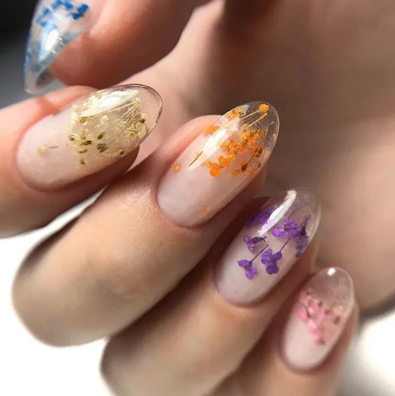 MEET ACROSS 5ml Pink Dried Flower Gel Nail Polish Natural Flower Fairy Nail Art Gel Soak Off UV LED Painting Varnishes For Nails 2