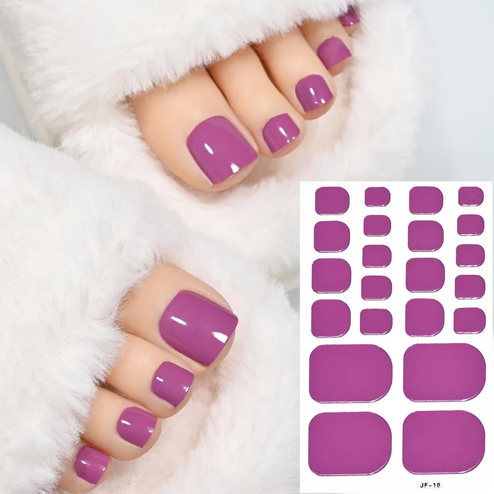 1pcs 22tips Gradient Glitter Full Toe Nail Wraps 3D Shiny Omber Pink/Purple/blue Toe Nail Polish Stickers Baking Free Toe Strips 22