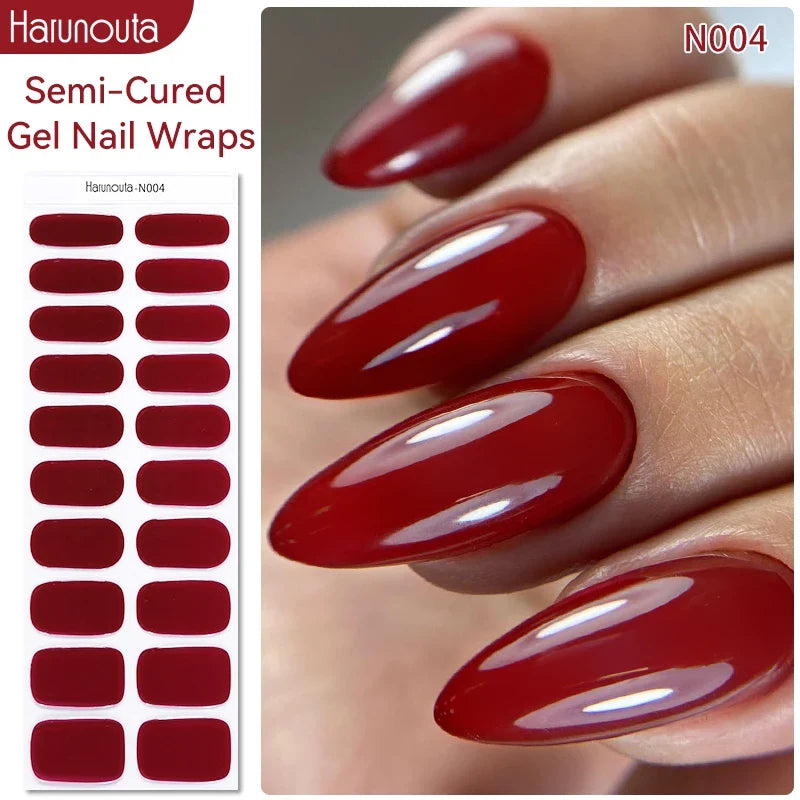 20Tips Gradient French Semi-cured Gel Nail Sticker UV Lamp Needed Full Cover Nail Gel Polish Wraps Manicure Press on Nails Decal 2