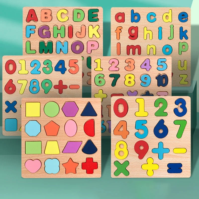 Kids Alphabetic Arithmetic Number Geometric Shapes Wooden Puzzle Montessori Preschool Learning Educational Game Toy for Children 1
