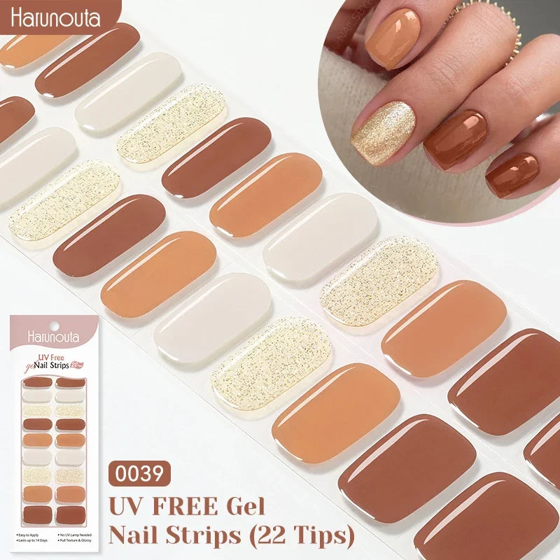 22strips UV Free Nail Gel Strips Loving Heart Gel Polish Nail Sticker Curing-free Adhesive Stickers for Nails Long Lasting Wrap 32