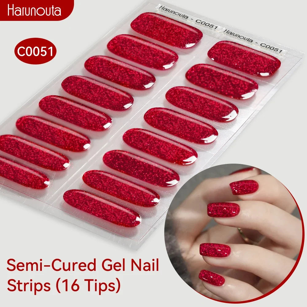 Gradient Auroras Semi Cured Gel Nail Strips Sparkly Shinning DIY Gel Polish Stickers for Nails Works with UV/LED Nail Lamps 70