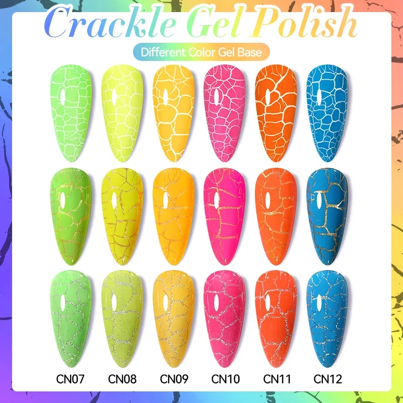 LILYCUTE 7ml Neon Crackle Gel Nail Polish Summer Fluorescent Quick Drying Semi Permanent UV Gel Nail Art Varnish DIY Manicure 3