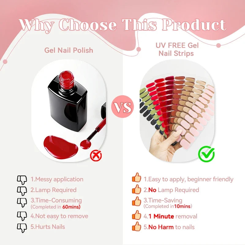 22strips UV Free Nail Gel Strips Loving Heart Gel Polish Nail Sticker Curing-free Adhesive Stickers for Nails Long Lasting Wrap 3