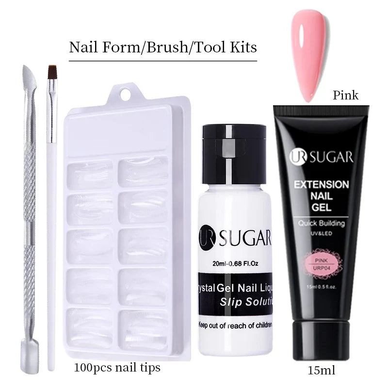 UR SUGAR 15ml Extension Gel Nail Polish Bright Nude White Clear Semi Permanent UV Hard Gel Nails Finger Prolong Gel Varnish Set 29