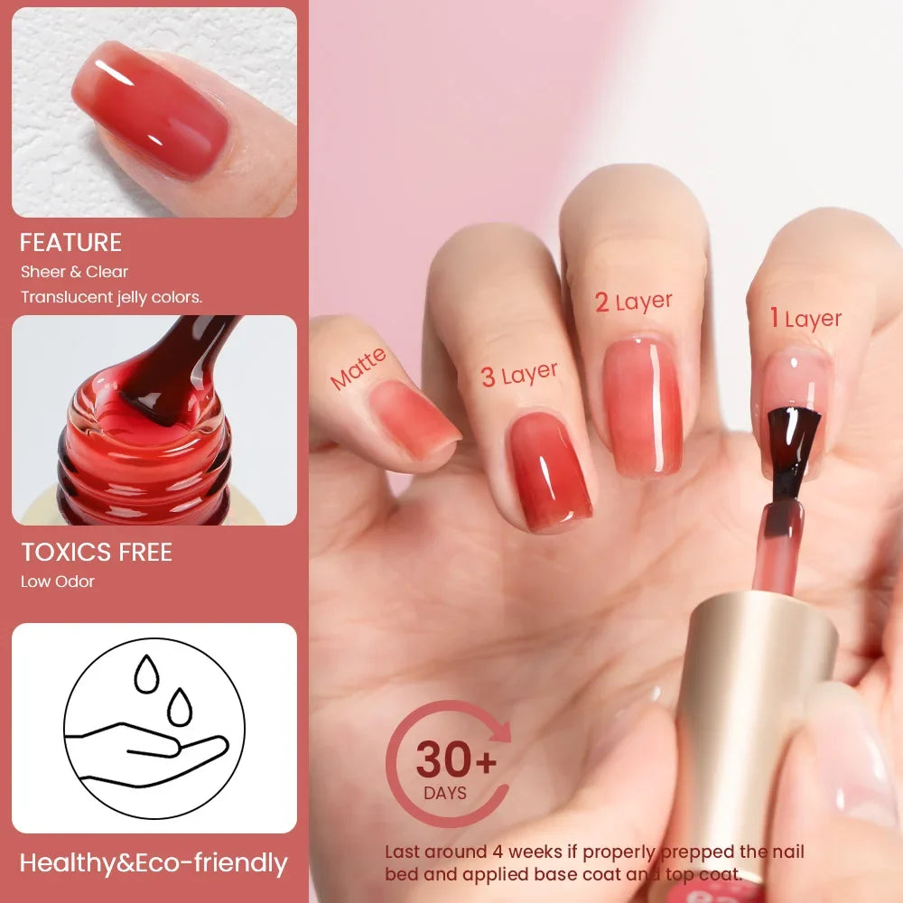 MAYCHAO 12ml Jelly Gel Nail Polish Semi Permanent Top Coat Soak Off UV LED Gel Art Nail Varnish Manicure Long Lasting Nail Gel 3