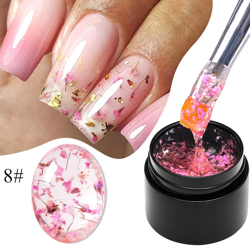 MEET ACROSS 5ml Pink Dried Flower Gel Nail Polish Natural Flower Fairy Nail Art Gel Soak Off UV LED Painting Varnishes For Nails 1