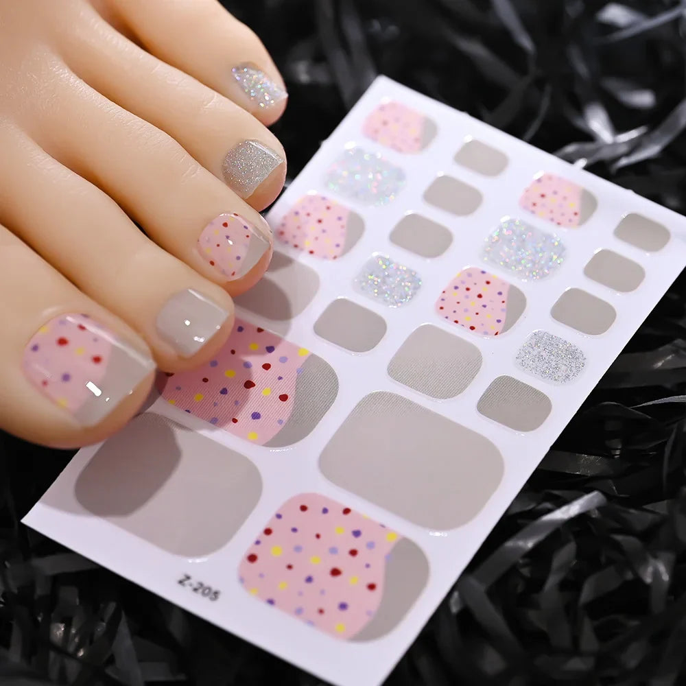 1pcs 22tips Gradient Glitter Full Toe Nail Wraps 3D Shiny Omber Pink/Purple/blue Toe Nail Polish Stickers Baking Free Toe Strips 29