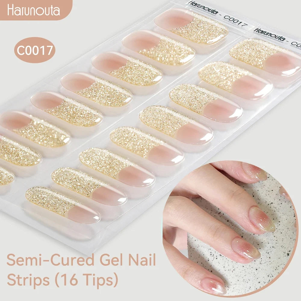 Gradient Auroras Semi Cured Gel Nail Strips Sparkly Shinning DIY Gel Polish Stickers for Nails Works with UV/LED Nail Lamps 13