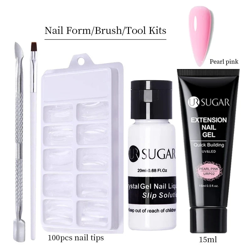 UR SUGAR 15ml Extension Gel Nail Polish Bright Nude White Clear Semi Permanent UV Hard Gel Nails Finger Prolong Gel Varnish Set 7