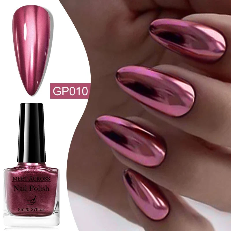 8ml Mirror Metallic Nail Polish No Need Lamp Curing Air Dry Salon Quality Soak-Off Long Lasting Varnishes DIY Manicure Design 6