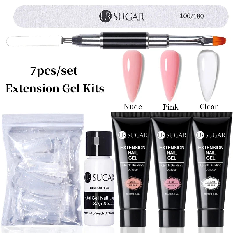 UR SUGAR 15ml Extension Gel Nail Polish Bright Nude White Clear Semi Permanent UV Hard Gel Nails Finger Prolong Gel Varnish Set 12