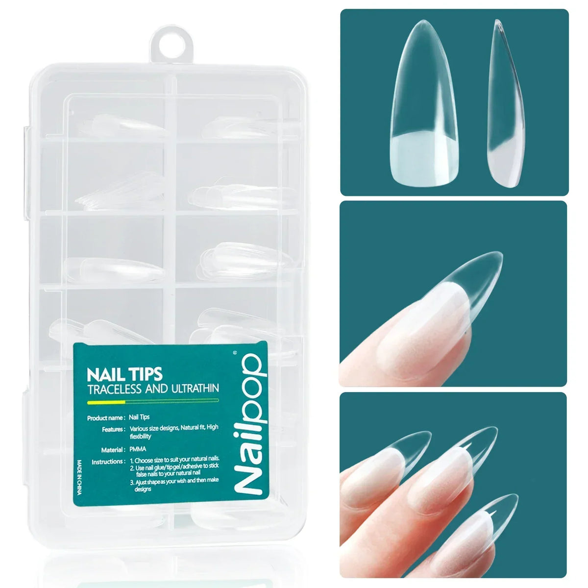 Nailpop 120pcs/box Gel X Nail Tips Medium Short Shape Almond/Square/Soft Gel Nail Tips False Nails Soak Off Easy Nail Extensions 7
