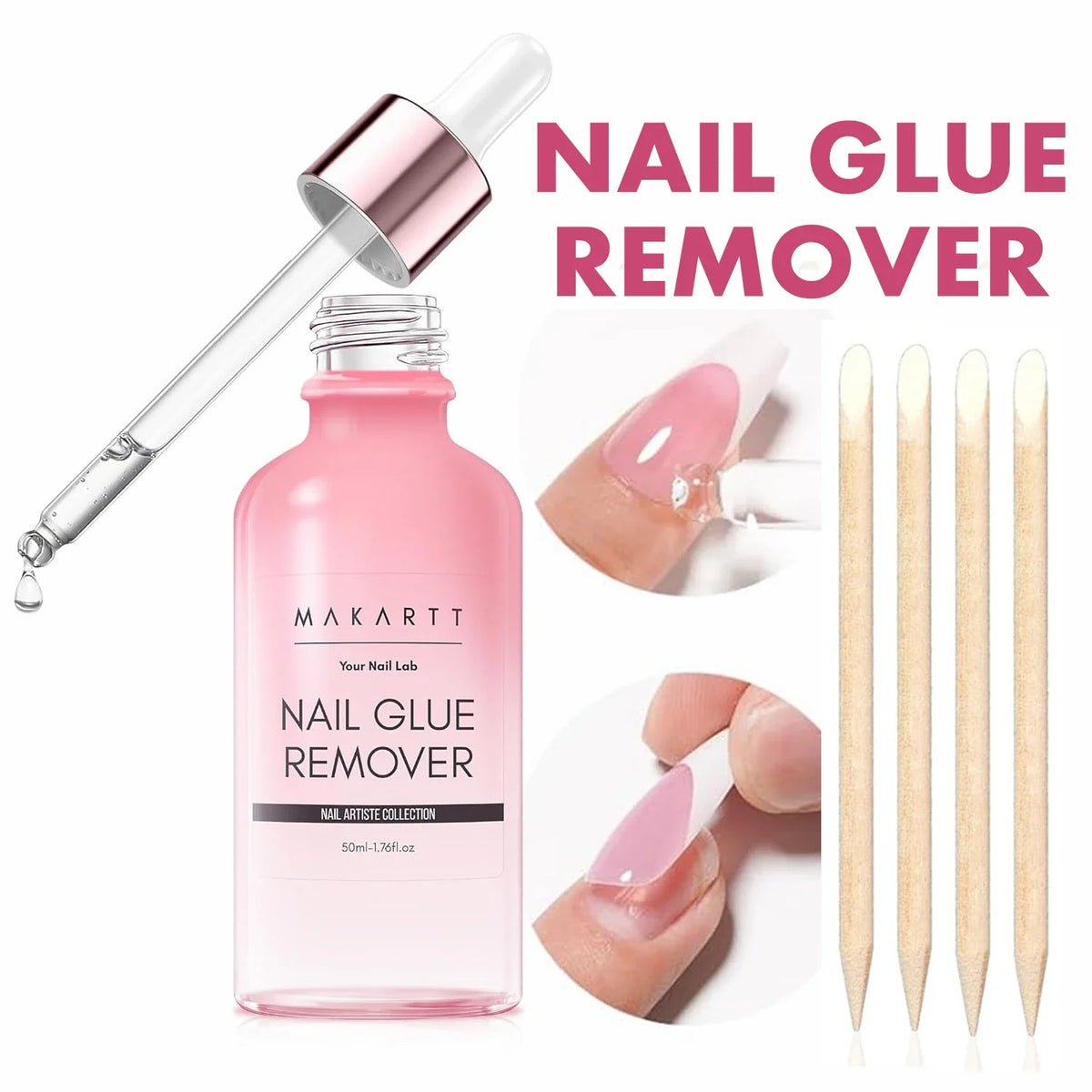 Nail Glue Remover for Press on Nails, 50ML Nail Glue Remover for UV Nail Glue, Non acetone Gentle Glue Off for False Nails Glue 1