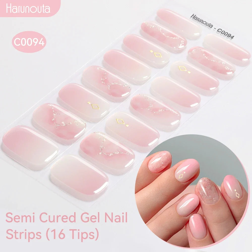 Gradient Auroras Semi Cured Gel Nail Strips Sparkly Shinning DIY Gel Polish Stickers for Nails Works with UV/LED Nail Lamps 57