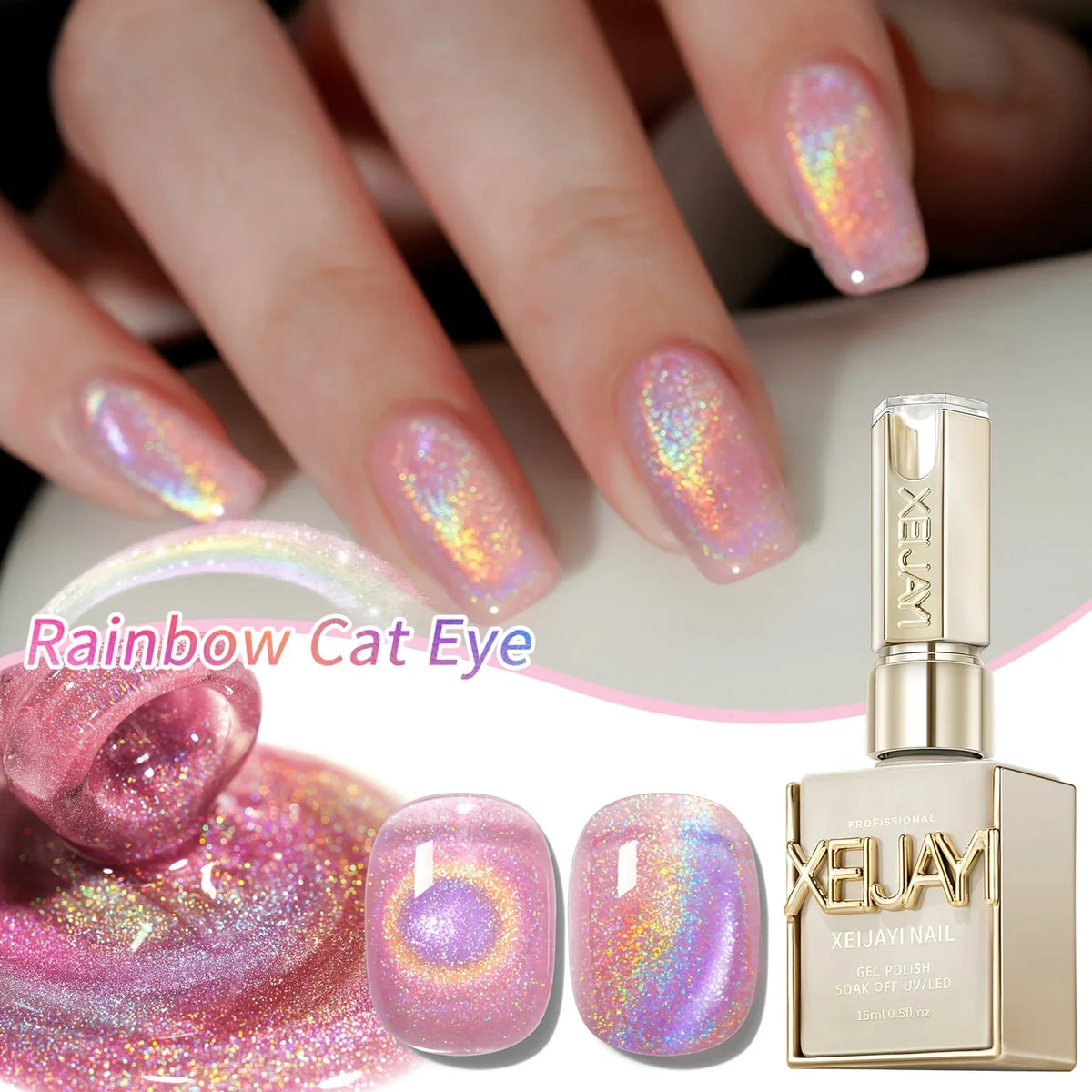 15Ml Rainbow Cat's Eye gel nail polish, UV LED curing, long-acting fast drying nail art gel - ideal gift for women For Spring 1