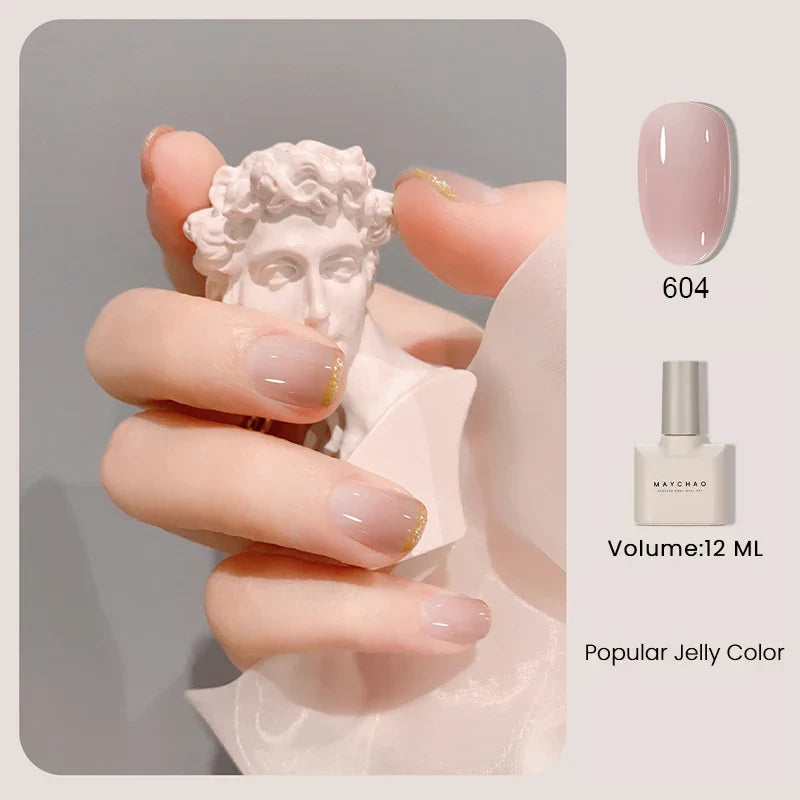 MAYCHAO 12ml Jelly Gel Nail Polish Semi Permanent Top Coat Soak Off UV LED Gel Art Nail Varnish Manicure Long Lasting Nail Gel 35